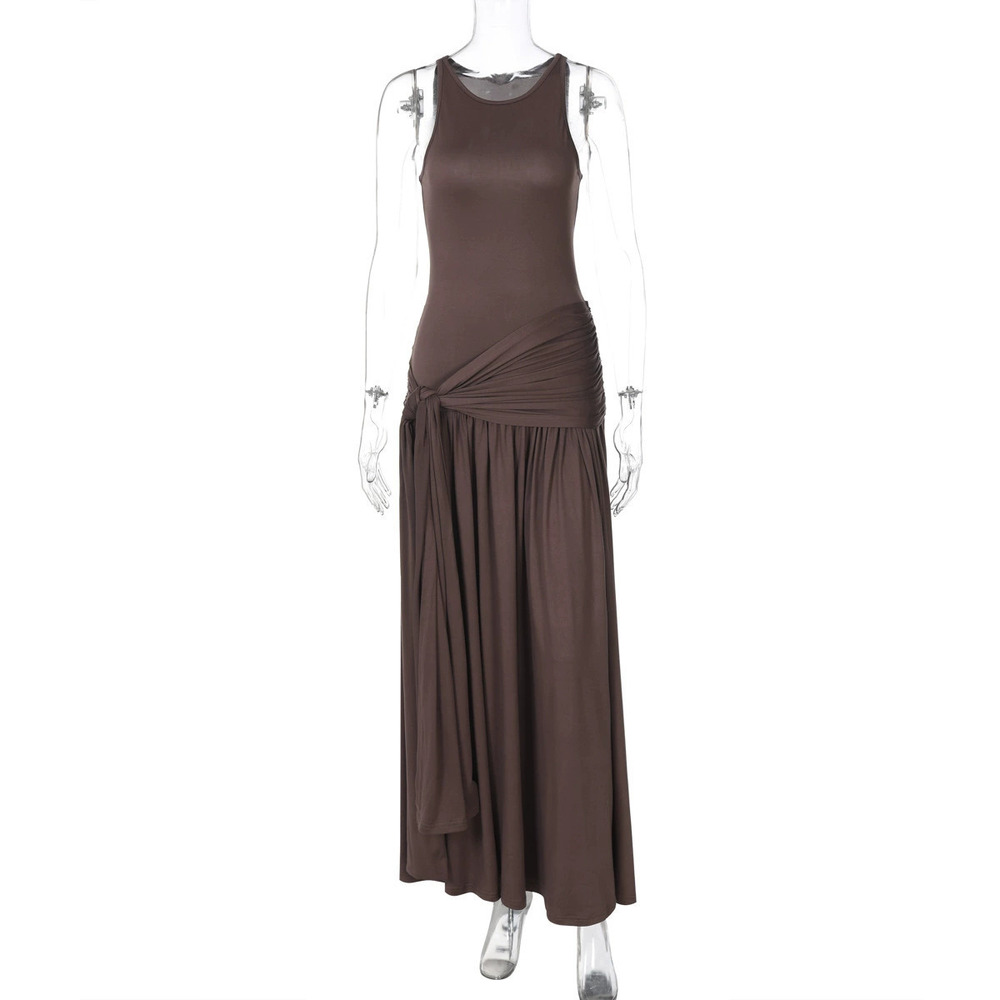 Zara Spring Patchwork Ribbon Ruffle Slim Fit Street Style Solid Color Midi Dress - Picture 6 of 6